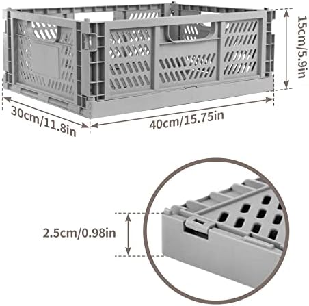 2 Pack Stackable Storage Crates, Plastic Foldable Baskets Large, Gray - Image 2