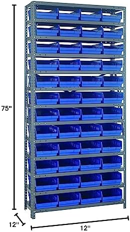 Quantum Storage Systems 1275-107BL Steel Shelving Unit with 4" Shelf Bins, 12" D x 36" W x 75" H, Blue - Image 2