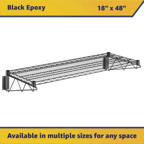 2 Pack 18" x 48" Black Epoxy NSF Wire Wall Mounted Shelf, Heavy Duty Metal Storage Rack, Commercial Kitchen, Hotel Wall Shelving - Image 3