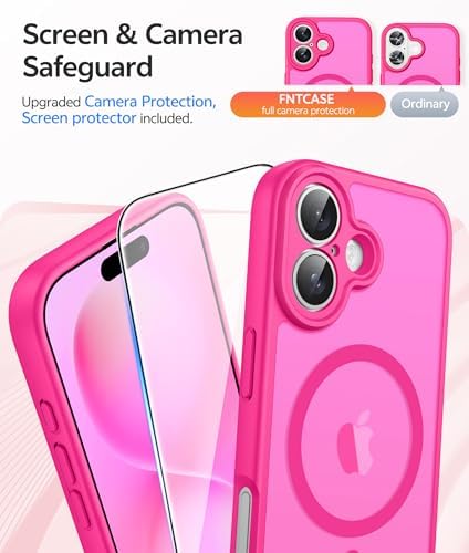 FNTCASE for iPhone 16 Plus Case, Fit for Magsafe, Screen Protector Hot Pink - Image 4