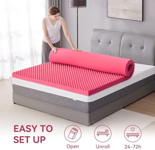 SINWEEK 2 Inch Egg Crate Memory Foam Mattress Topper Twin XL, Twin Extra Long Mattress Pads for College Dorm Room, Pressure Relieve CertiPUR-US Certified,39x80 Inches, Pink - Image 6
