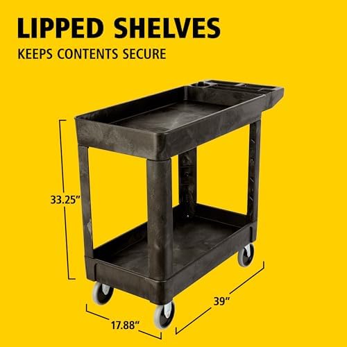 Rubbermaid Commercial Products 2-Shelf Utility/Service Cart, Small, Lipped Shelves, Storage Handle, 500 lbs. Capacity, for Warehouse/Garage/Cleaning/Manufacturing - Image 5