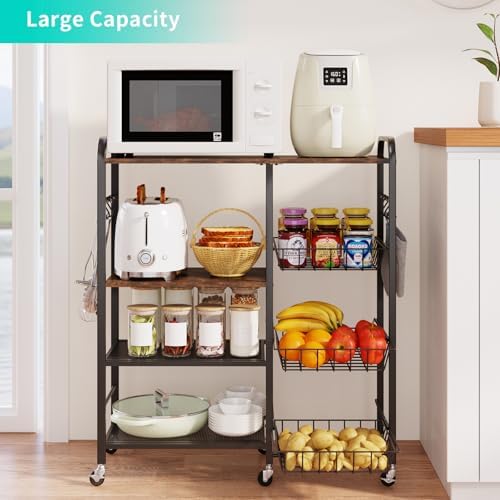 HapiRm Rolling Kitchen Microwave Cart - 4 Tier Microwave Table Stand with Pull-Out Baskets, Coffee Bar Baker's Rack with Wheels Rolling Storage Cart Organizer Shelf for Living Room Office, Balcony - Image 2