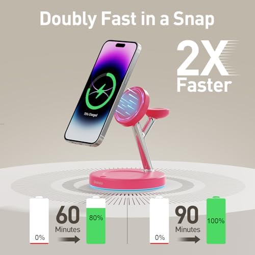 【Adjustable Blue Ambient Light】 Wireless Charger 3 in 1 for iPhone, Magnetic Charging Station for Apple Family,15W Fast MagSafe Charger Stand,for iPhone17-12-iWatch AirPods Series - Image 2