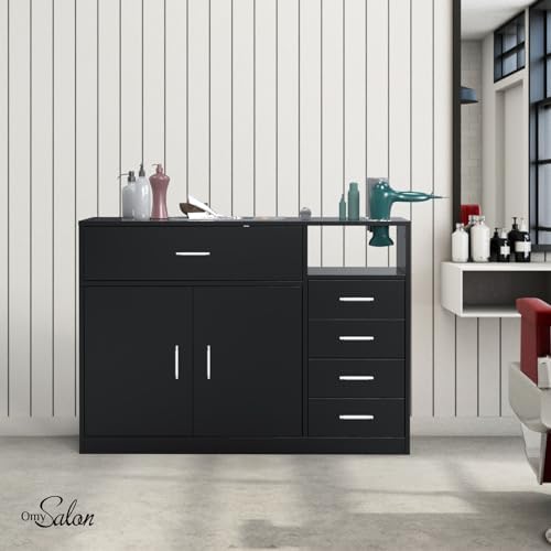 OmySalon Salon Station Free Standing Cabinet, Barber Hair Styling Stations, Beauty Spa Equipment with 5 Drawers, 1 Storage Cabinet, 3 Hair Dryer Holders, Black - Image 7