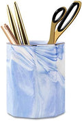 Pencil Holder Cup, Pen Organizer Stand for Desk Cute Marble Pattern Pen Cup Durable Ceramic Desk Organizers for Office Girl Women Adult Teen, Blue Marble by WAVEYU