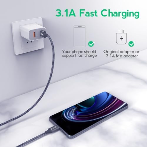 JIUWFOX USB to USB C Cable (6ft, 5Pack) for iPhone 17/17 Pro/17 Pro Max/16 Pro/16 Pro Max Fast Charging, USB C Charger Cord for Galaxy S25 S24, Pixel 10 9 and More - Image 2