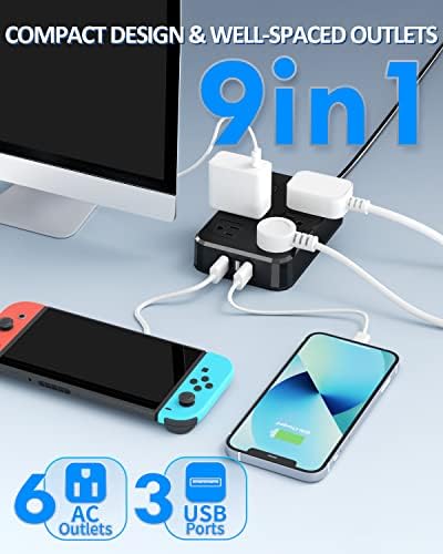 Qiyuan Outdoor Power Strip Weatherproof, 6 Outlet 3 USB 10FT Extension Cord - Image 2