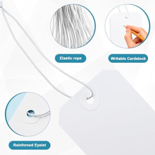 100 Pack White Shipping Tags with Elastic String - Image 3