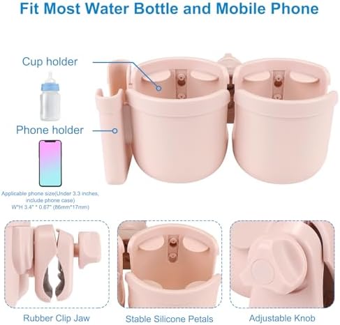 Accmor Stroller Cup Holder with Phone Holder, Bike Cup Holder, Walker Scooter Wheelchair Cup Holder Attachment, Universal Cup Holder for Uppababy Graco Strollers - Image 5