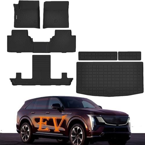 All Weather Floor Mats for Cadillac Escalade IQ 2026 2025 （Only 7 Seats/Luxury/Sport ） TPE Rubber Liners Escalade Odorless Anti-Slip Car Floor Liners - 1st & 2nd & 3rd Row & Cargo Mat Full Set by WAYIDSS