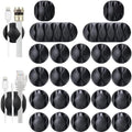 OHill Desk Cable Management Cord Organizer, 24 Pack Black Self Adhesive Cord Holder Cable Clips, Ideal Cable Organizer Wire Keeper for Desk, Nightstand, Phone Charger, Computer, Home, Office, Car by OHill