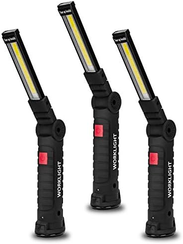 Lmaytech Gifts for Men 3Pack LED Flashlight, Rechargeable Work Lights with Magnetic Base Hook 360°Rotate and 5 Modes Bright LED Flashlight Inspection Light for Car Repair, Grill and Outdoor Use by Lmaytech