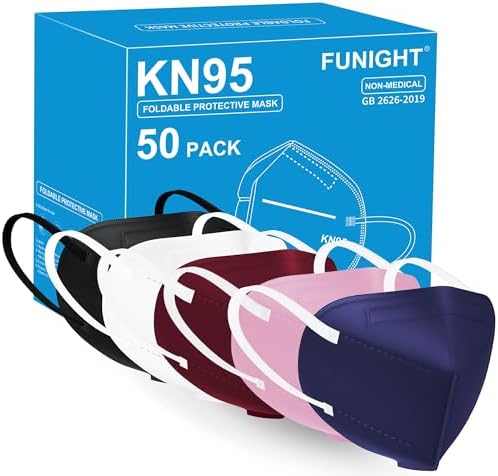 Funight KN95 Face Mask 5-Ply Breathable Filter Efficiency≥95% Protective Cup Dust Disposable Masks Against PM2.5 Multicolor 50 Pack by Funight