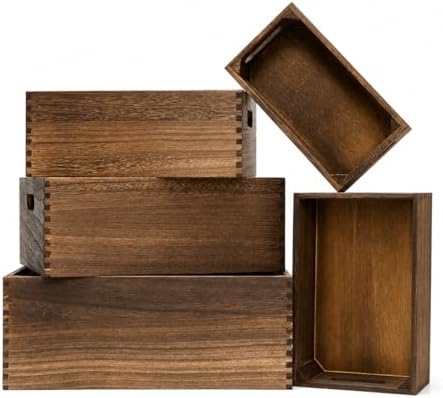 5 Pack Wooden Crates for Display Nesting Wood Crate for Storage with Handle by BOYMCOWBOYHOMEDECOR