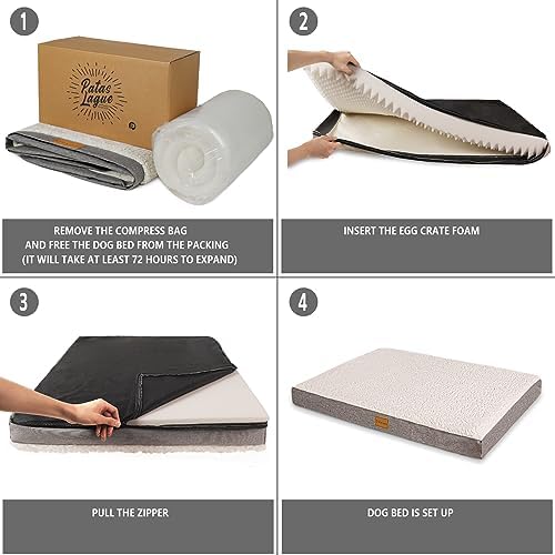 Patas Lague Orthopedic Large Dog Bed Washable Pet Sofa Mat 56''X40'' Grey - Image 5