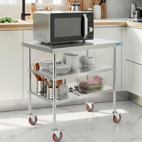KUARBARR Stainless Steel Table with Wheels Stainless Steel Prep Table 24 x 30 Inch, NSF Commercial SS Metal Kitchen Prep Worktable for Restaurant Kitchen Garage Warehouse - Image 2