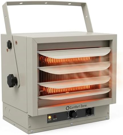 Comfort Zone 5000W Ceiling Mounted Garage Heater – 240V Electric Shop Heater with 3 Heat Settings, Overheat Protection, Indoor Use, ETL Listed, Grey by ComfortZone