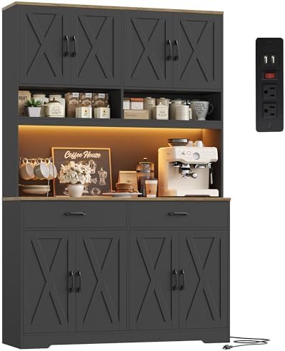 HOSTACK 75" Tall Kitchen Pantry Storage Cabinet, 45" W Hutch Cabinet, Black by HOSTACK