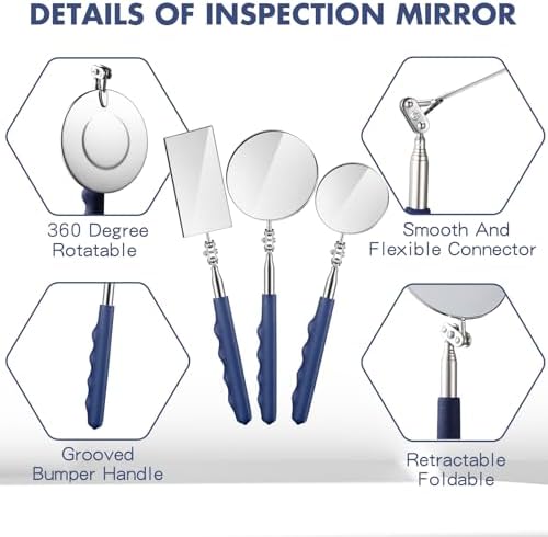 Copkim Telescoping Inspection Mirror Tool,50/85/50 Mm,Square,Round,Round - Image 3
