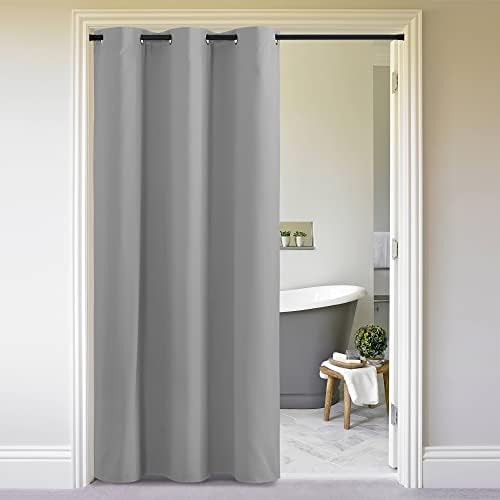 NICETOWN Sliding Door Curtains 96 inch Length, Single Curtain, Insulating Thermal Blackout Curtains for Bedroom Window Bathroom Doorway Front Door (1 Panel, 5ft Wide x 8ft Long, Silver Grey) by NICETOWN