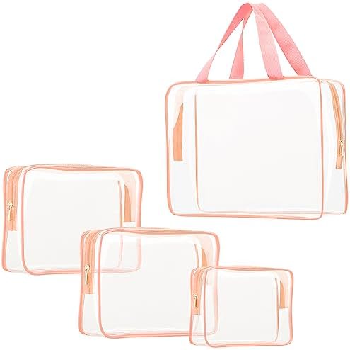 4Pcs Crystal Clear PVC Travel Toiletry Bag Kit for Women Men, Cosmetic Bags by ROYBENS