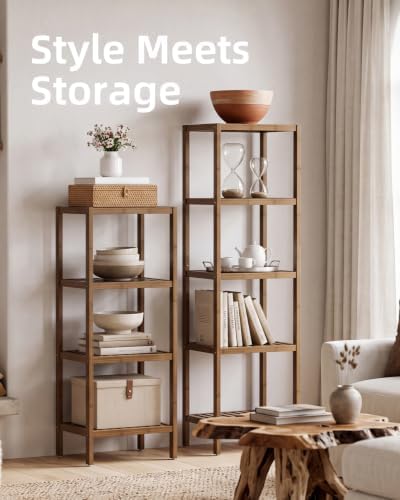 SMIBUY Bathroom Storage Shelf, 4-Tier Bamboo Rack Organizer, Multifunctional Shelving Unit for Living Room Bedroom Kitchen (Walnut) - Image 4