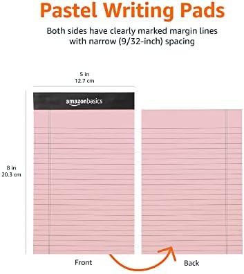 Amazon Basics Narrow Ruled Writing Pads, Perforated, 5" x 8", Multicolor, 50 Sheets (Pack of 72) - Image 6