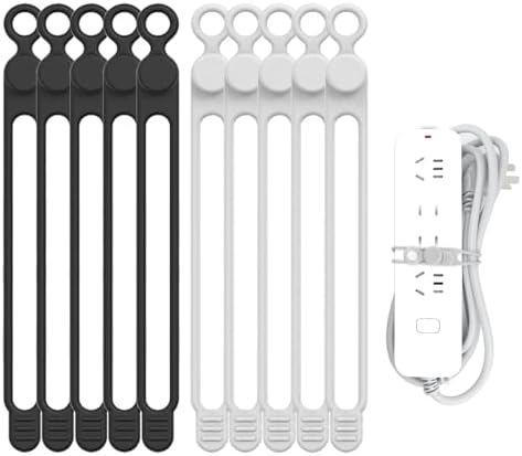 UMUST Silicone Cable Straps, 10pcs Extra-Long Reusable Hanging Organizer for Cables, Kitchen, Home, School (Black & White) by ELECTRONICACCESSORIES