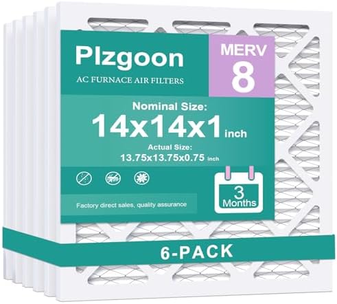 14x14x1 Air Filter MERV 8 Pleated, 6-Pack for AC & Furnace, MPR 600 by Unknown