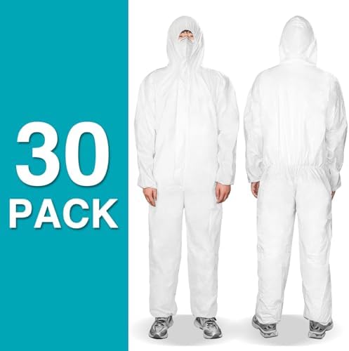 FURWEY Hazmat Suits,30Pack Disposable Coveralls,Heavy Duty Full Body-M - Image 2