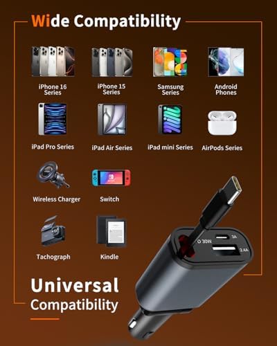 Retractable Car Charger,Car Phone Charger USB C Fast Charge for iPhone - Image 5