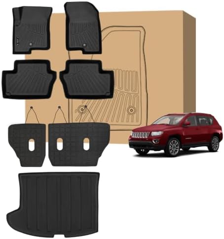 PELEUS Floor Mats Custom Fit for Jeep Compass 2007-2016, 4PC Full Set All Weather Car Liners Includes 1st 2nd Row Front Rear Seat Mats and Trunk Mat Cargo Liner, Black by Unknown