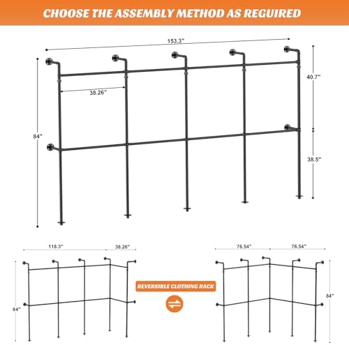 Aheaplus Industrial Pipe Clothing Rack, Reversible 13FT Clothes Rack - Image 3