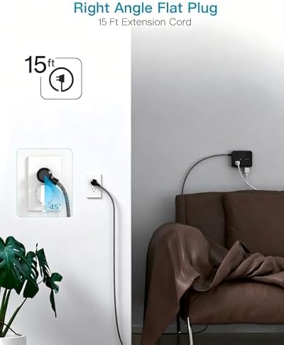 HANYCONY Surge Protector Power Strip 15 Ft Long Cord, 1080J, Flat Plug - Image 6
