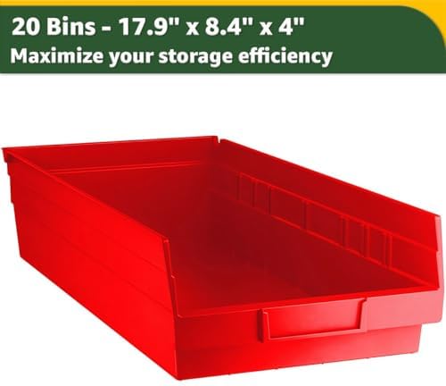 18" x 36" x 74" Heavy-Duty Commercial Chrome Shelving Unit with 20 Red Storage Bins - Metal Wire Utility Shelf for Tool, Office, Garage, and Warehouse Organization - Durable Storage Cabinet - Image 3