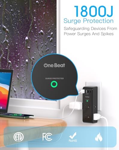 Surge Protector Outlet Extender, Multi Plug Wall Outlet,Rotating Plug,Black - Image 5