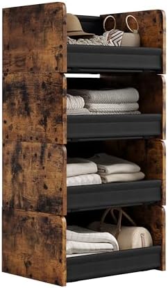 FOUCSSOMEI Closet Organizer and Storage, 4 Tier Stackable Storage Organizer, Wooden & Metal Closet Shelves, Modular Clothes Organizer, Storage Shelf, Bedroom & Closet Organization, Patent Design by FOUCSSOMEI