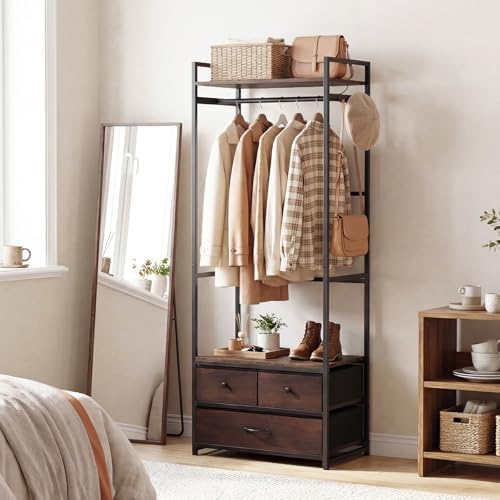 Tangkula Freestanding Small Clothes Rack, Heavy Duty Coat Rack with Drawers, Shelves, Hooks & Hanging Rod, Metal Closet Organizer Garment Rack, Industrial Hall Tree for Entryway, Hallway, Bedroom - Image 2