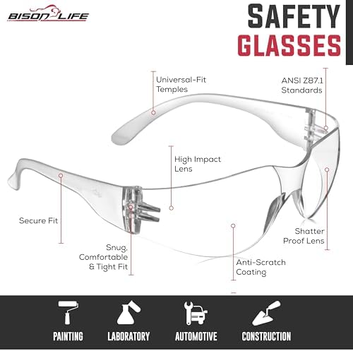 BISON LIFE Clear Safety Glasses for Men & Women, ANSI Z87.1 Certified,144Pk - Image 3
