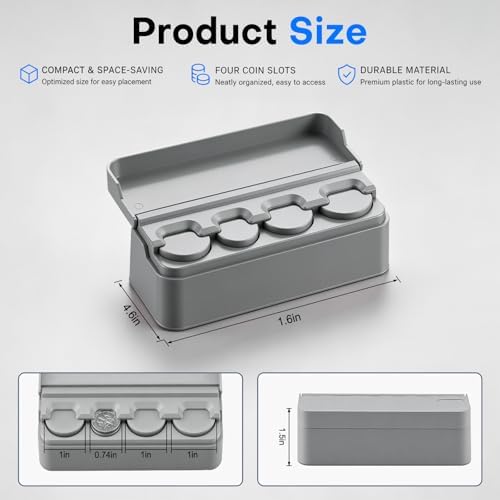 SINGARO Coin Holder for Car, Coin Change Organizer Compatible with Coins of Different Sizes, Dash-Mounted Holder Suitable for Most Cars, Trucks(Gray) - Image 2