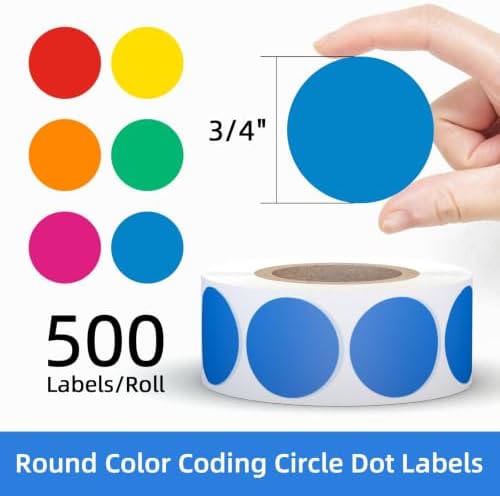 3/4" Round Color Coding Circle Dot Sticker Labels, 6 Colors - Image 3