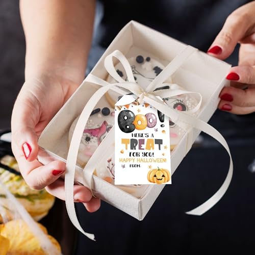 Halloween Paper Gift Tags with String-50Pcs, Here is A Treat for You Happy Halloween Tags for Goodie Bags, 2 x 3.5 Inch Writable Waterproof Hanging Labels for Decor Party Supplies, Gift Wrapping-B04 - Image 5