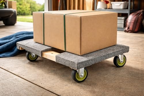 Wood Dolly with Carpeted Deck, 32 x 19 inches, 1000 lb Capacity, 4 inch PVC Wheels - Image 2
