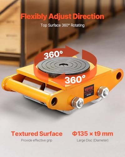 VEVOR 4-Piece Machinery Skate Dolly, 26,455 Lbs, 12T Industrial Machinery Mover, Heavy Duty Carbon Steel, 360° Rotation, Non-Slip Cap, Yellow - Image 3