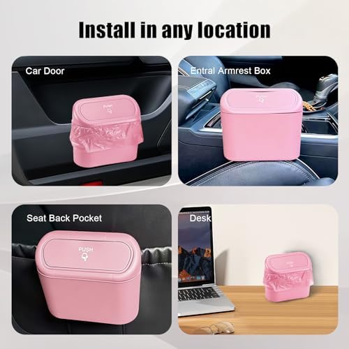 Car Trash Can with Lid, Leakproof Mini Car Garbage Can with Trash Bags Pink - Image 6