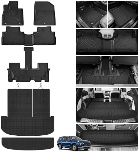 Powerty Floor Mats for 2020-2024 2025 Hyundai Palisade 7/8 Seat Car Mats, All Weather 3D TPE Anti-Slip Trunk Cargo Liner Seat Back Covers Protectors Full Set Car Accessories by Powerty