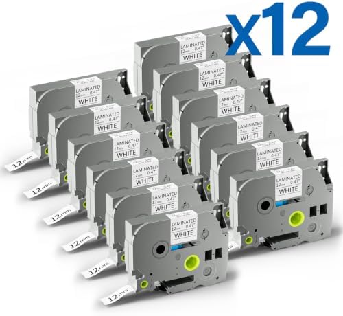 TZe-231 Label Maker Tape, 12 Pack 12mm 0.47 Inch Laminated Black on White Tape Refills, Compatible with PT-D210 PT-H110 PT-D220 PT-D400 PT-D410 PT-D460BT PT-D600 PT-P300BT PT-P700, 26.2 ft Each by Unknown
