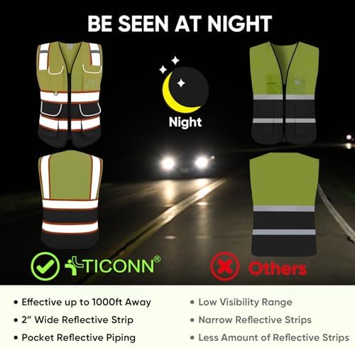 TICONN High Visibility Reflective Safety Vest for Men & Women, ANSI Class 2 - Image 3