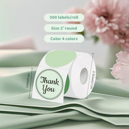 2 inch Round Thermal Label,Sage Green Thermal Sticker Labels for Business and Home,Direct Thermal Printer Label for DIY Logo Design,Thanks Card - Image 2